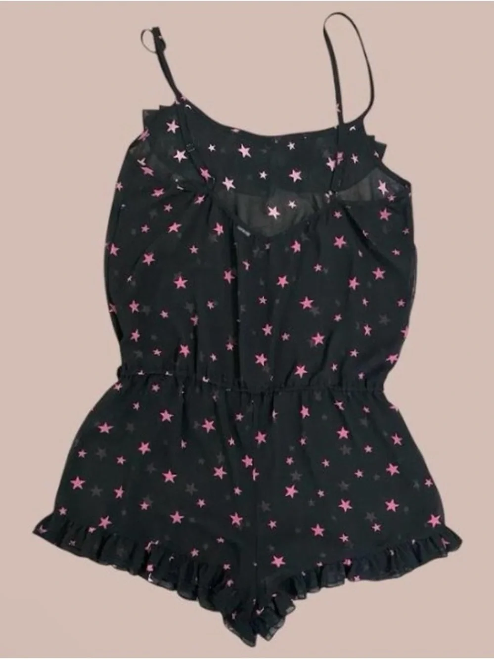 Sheer Black Romper with Pink Stars